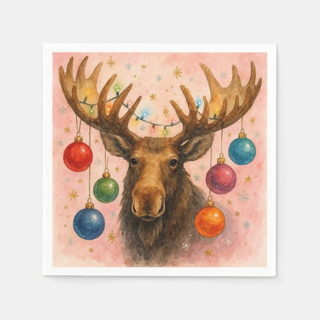 Elch-Aquarell-Weihnachtskarte. Serviette (Vorderseite)