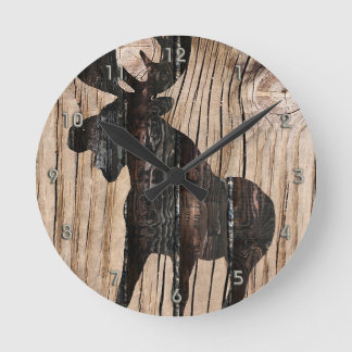 Elch auf Holzuhr Natural Runde Wanduhr