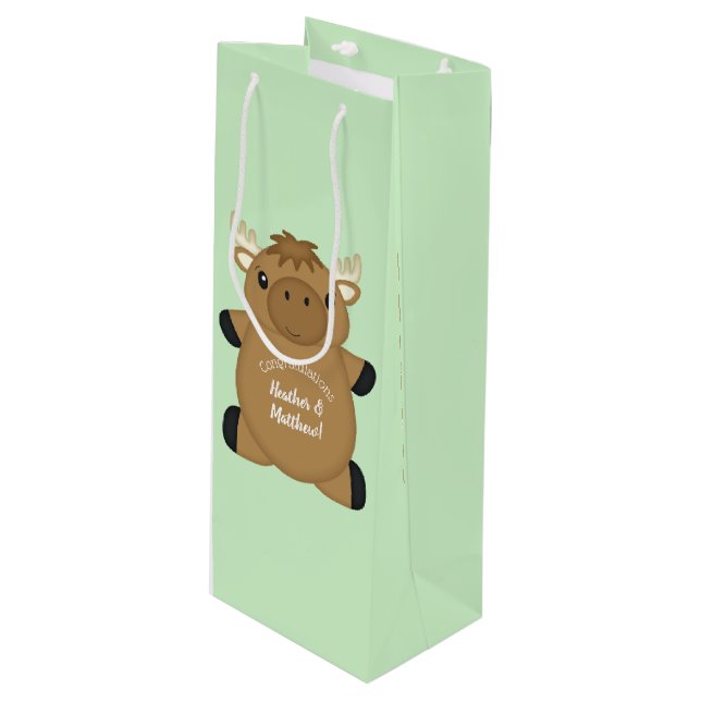 Elch Baby Dusche Geschenktüte Für Weinflaschen (Vorderseite Schrägansicht)