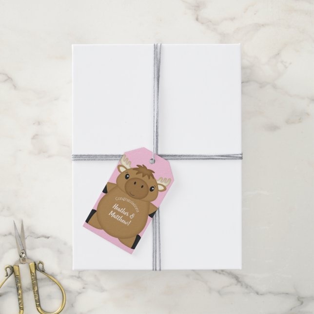 Elch Baby Dusche Woodland Geschenkanhänger (Mit Garn)