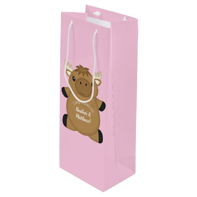 Elch Baby Dusche Woodland Geschenktüte Für Weinflaschen (Vorderseite Schrägansicht)