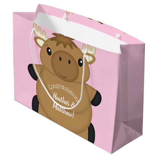 Elch Baby Dusche Woodland Große Geschenktüte (Rückseite Schrägansicht)