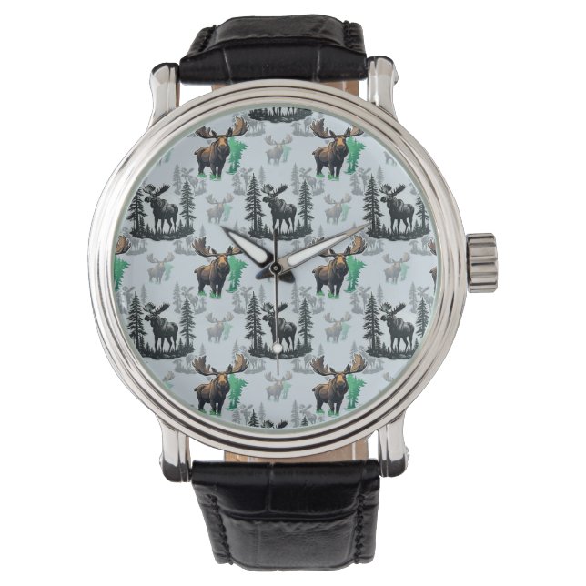 Elch Elch Antlers Deer Muster Design Armbanduhr (Vorderseite)