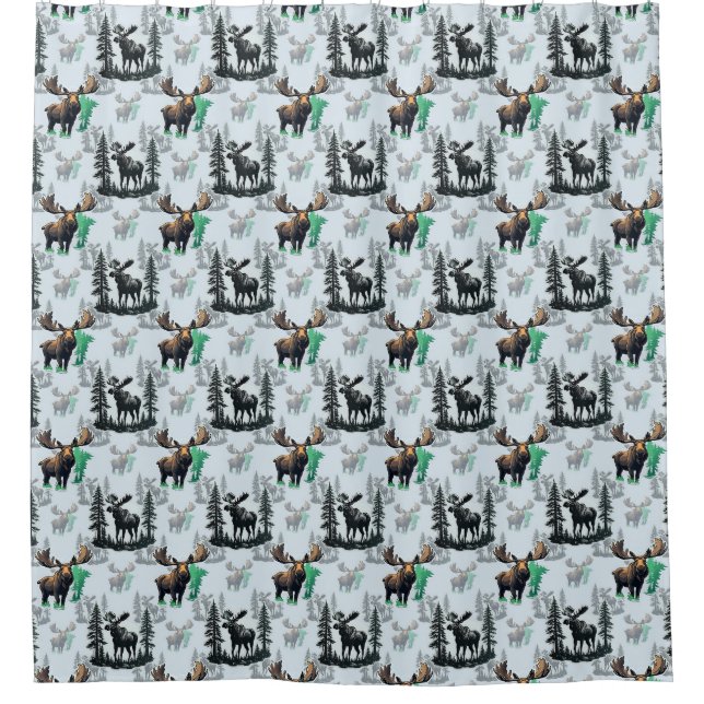 Elch Elch Antlers Deer Muster Design Duschvorhang (Vorderseite)