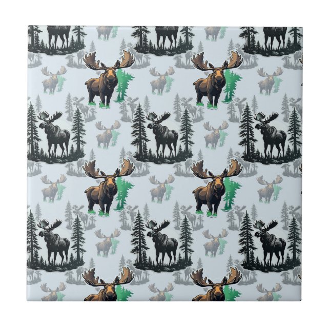 Elch Elch Antlers Deer Muster Design Fliese (Vorderseite)