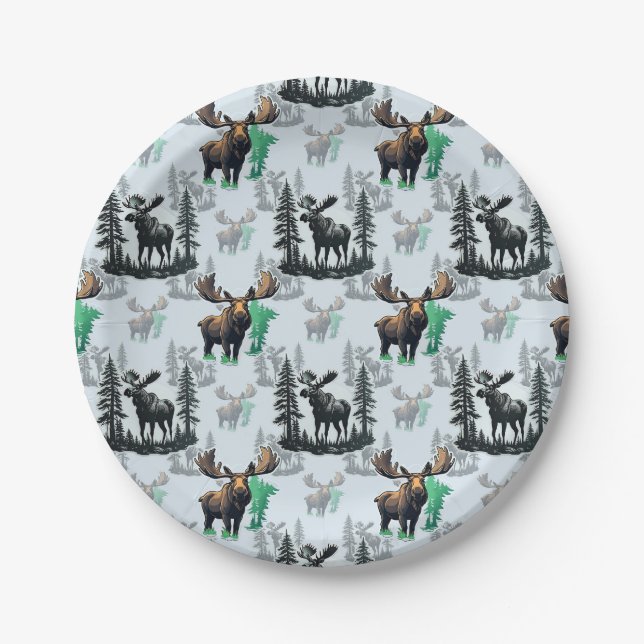 Elch Elch Antlers Deer Muster Design Pappteller (Vorderseite)