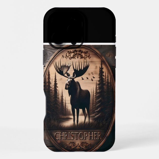 Elch-Holzschild iPhone 16 Pro Max Hülle (Rückseite)
