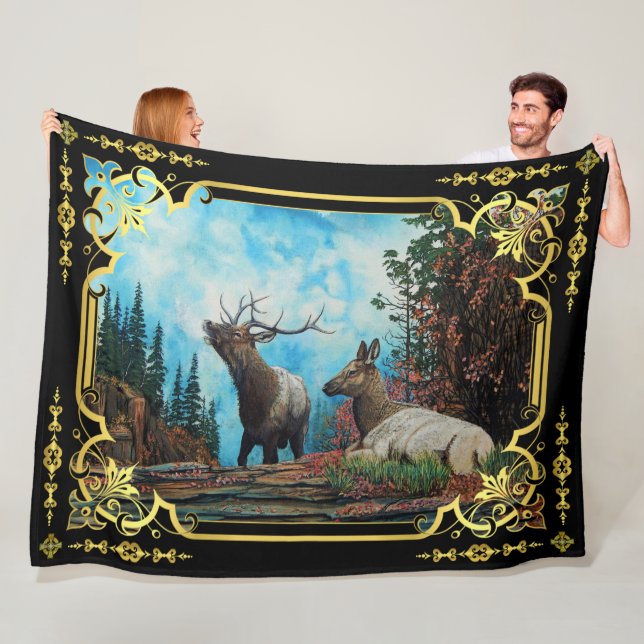 Elch im Montana-Gebirge, Bulle und Kuh-Fleece Blan Fleecedecke (Beispiel)
