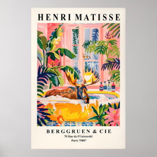 Elch in Badewanne Kunstprint Rosa Tropisches Badez Poster