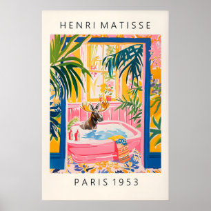 Elch in der Badewanne Kunst Druck Tropisches Badez Poster