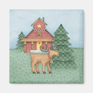 Elch in der Hütte Magnet