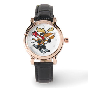 Elch ist im Winter Skaten  Rückenfarbe Armbanduhr