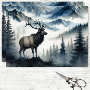 Elch Misty Mountains Wasserfarbe Decoupage Seidenpapier