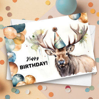 Elch mit Balloons und Party Hat Wildlife Geburtsta Karte