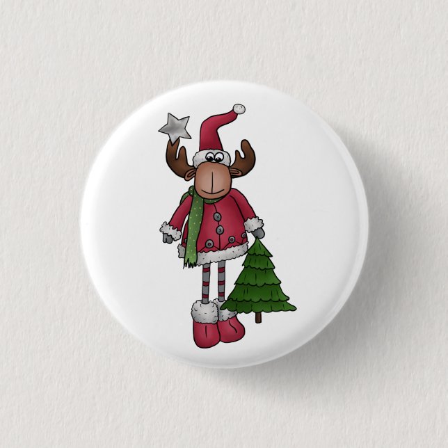 Elch mit Baum Button (Vorderseite)