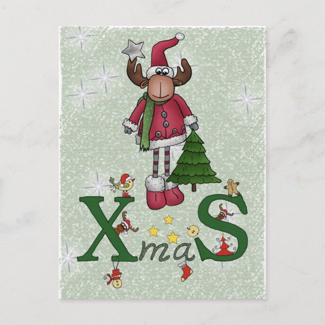 Elch mit Baum Feiertagspostkarte (Vorderseite)