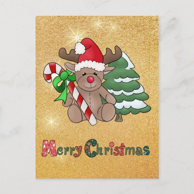 Elch mit Zuckerseltsch Postkarte (Vorderseite)