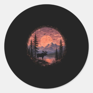 Elch Mond See Berg Wald Wildnis Runder Aufkleber