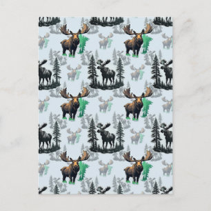 Elch-Moose-Geweih-Hirsch-Muster-Design  Postkarte