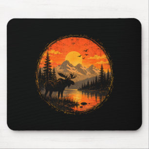 Elch Sonnenuntergang Berg Wald See Wildnis Mousepad