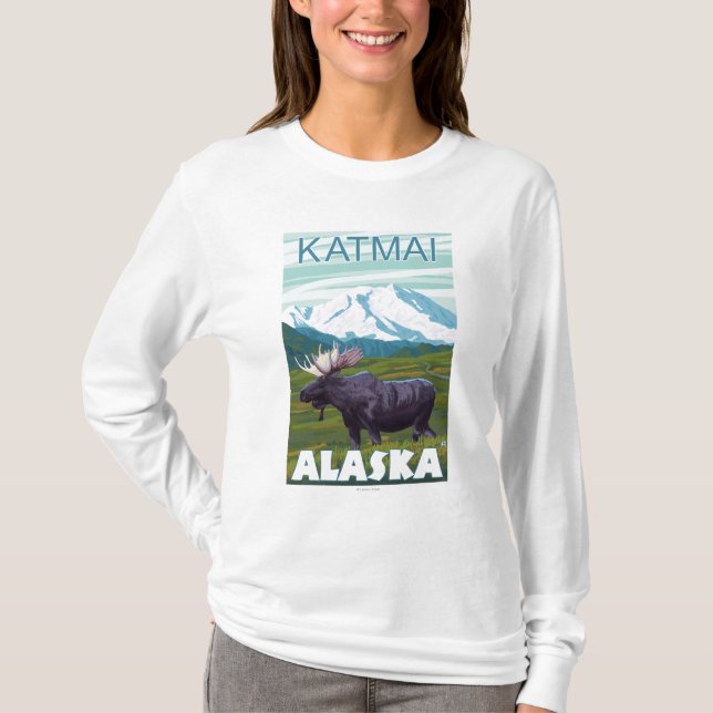 Elch-Szene - Katmai, Alaska T-Shirt (Vorderseite)