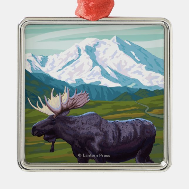 Elch-Szene - Yukon, Alaska Ornament Aus Metall (Vorne)
