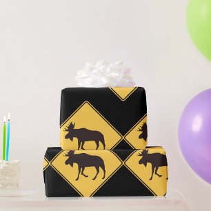 Elch-Übergangs-Warnschild Wildtiersicherheit Geschenkpapier