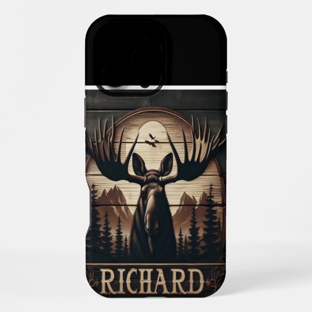 Elch-und Bergschild iPhone 16 Pro Max Hülle (Rückseite)