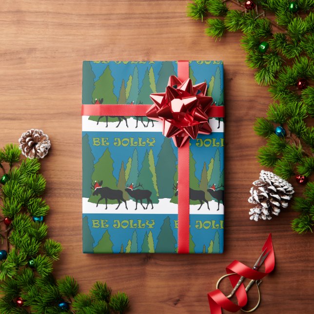 Elch und Elch in Weihnachtsmannmützen Umschlagpapi Geschenkpapier (Feiertagsgeschenk)