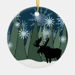 Elch- und Schneeflockenwald Keramik Ornament