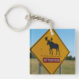 Elch-Warnschild Schlüsselanhänger