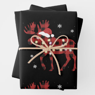 Elch-Weihnachten Rot Kariert Buffalo Weihnachten S Geschenkpapier Set