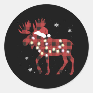 Elch-Weihnachten Rot Kariert Buffalo Weihnachten S Runder Aufkleber