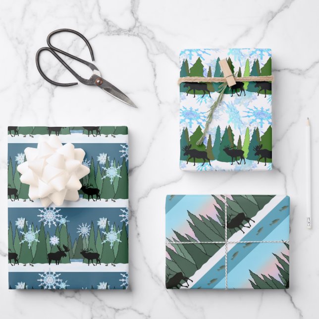 Elch Winter Wrapping Paper Geschenkpapier Set (Vorderseite)