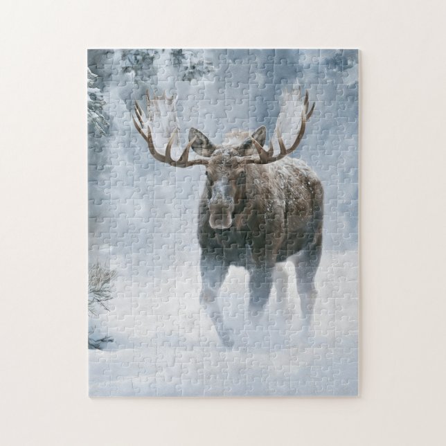 Elchbulle durchquert borealen Schnee (Vertikal)