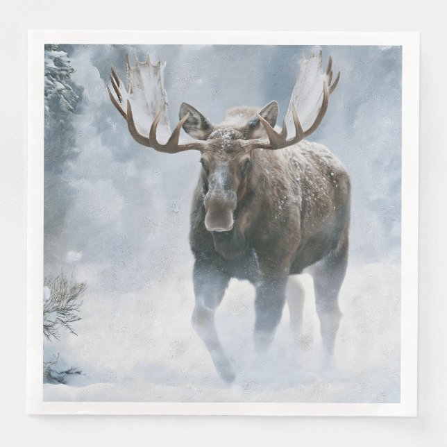 Elchbulle durchquert borealen Schnee Serviette (Vorderseite)