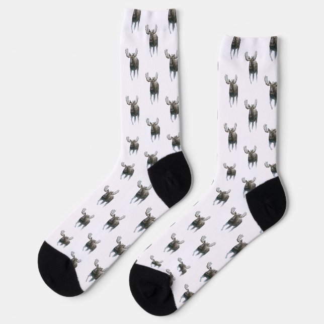 Elchbulle durchquert borealen Schnee Socken (Linkes Detail)