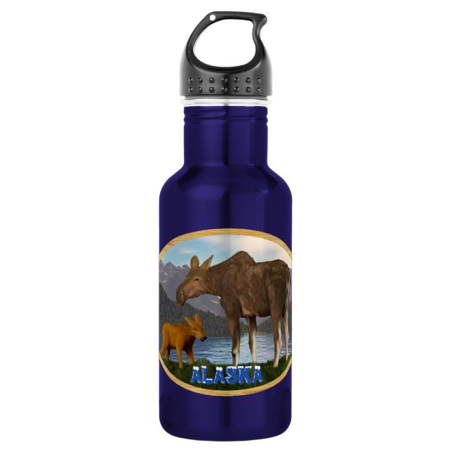 Elche auf der Wiese Trinkflasche (Vorderseite)