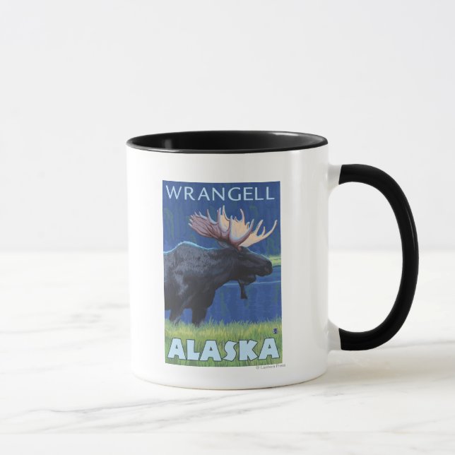 Elche bei Nacht - Wrangell, Alaska Tasse (Rechts)