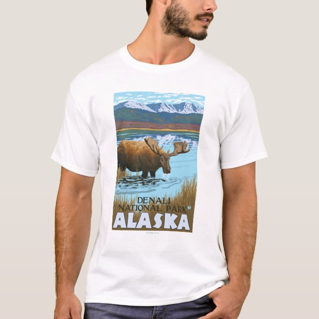 Elche, die in See - Denali trinken, Nationalpark, T-Shirt (Vorderseite)