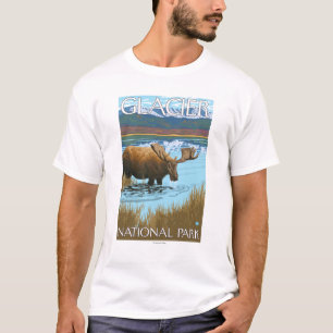 Elche, die in See - Glacier Nationalpark trinken, T-Shirt