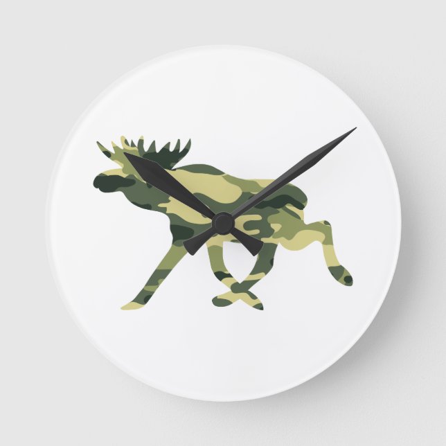 Elche/Elk Woodland Camouflage / Camouflage Runde Wanduhr (Vorderseite)
