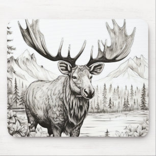 Elche Friedliche Natur Prärie Sketch Zeichnend Sti Mousepad