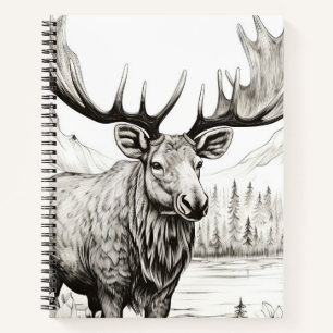 Elche Friedliche Natur Prärie Sketch Zeichnend Sti Notizbuch