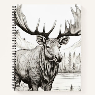 Elche Friedliche Natur Prärie Sketch Zeichnend Sti Notizbuch