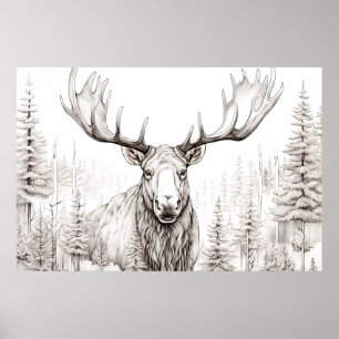 Elche Friedliche Natur Prärie Sketch Zeichnend Sti Poster
