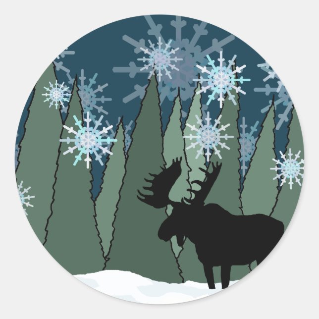 Elche im Schneewald Runder Aufkleber (Vorderseite)