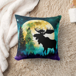 Elche im Wald Vollmond Kissen