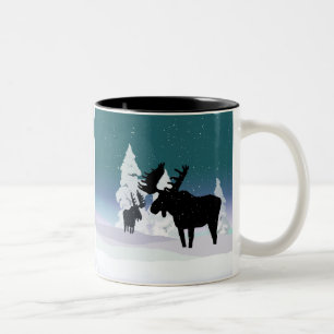 Elche im Winterschnee Zweifarbige Tasse