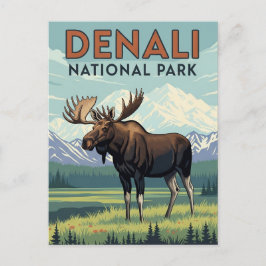 Elche in Denali Nationalpark Alaska Vintag Postkarte